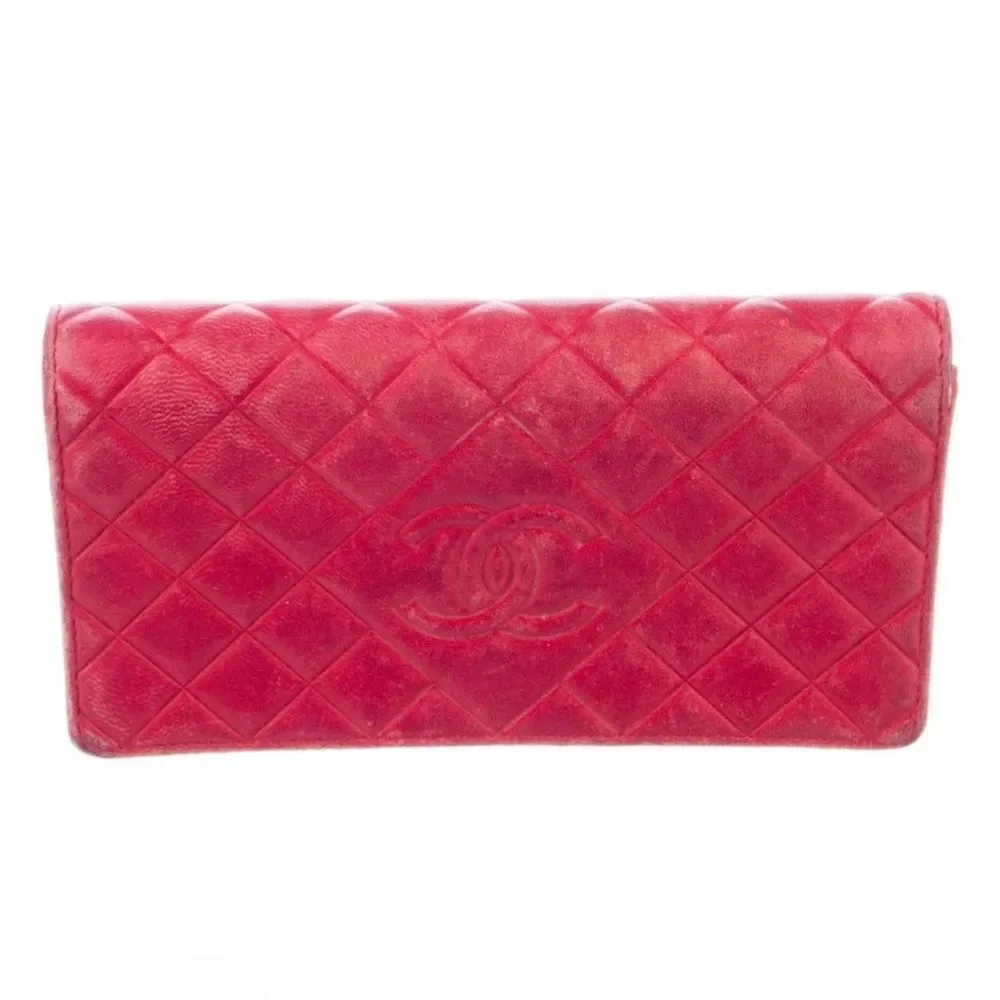 Chanel Red Leather Quilted Continental Wallet